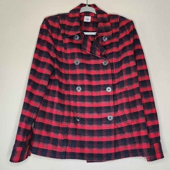 Cabi Red Buffalo Plaid Evermore Inspired Flannel Blazer Peacoat M - Picture 2 of 7